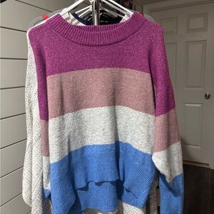 a new day Women's Striped Sweater - Purple, Pink, Gray, Blue